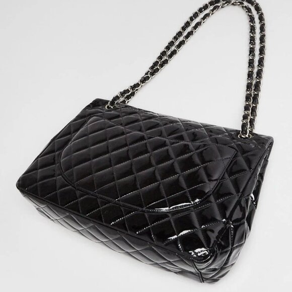 Chanel Black Quilted Patent Leather Classic Maxi Double Flap Bag - Picture 3 of 12